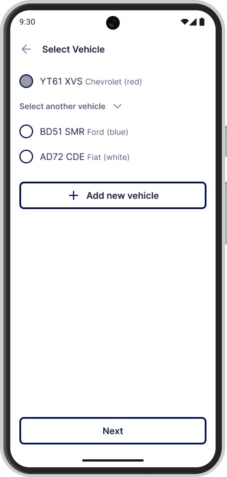 Screenshot of the EasyPark app showing a list of car parking spaces