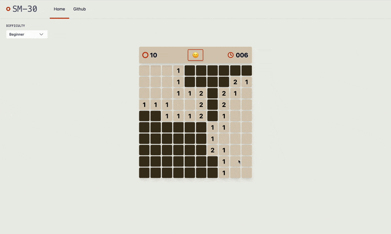 Screenshot of Super Minesweeper showing the game playing